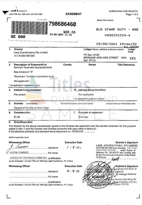 Image of Dealing Instrument (e.g., transfer, mortgage, easement, covenant, POA)