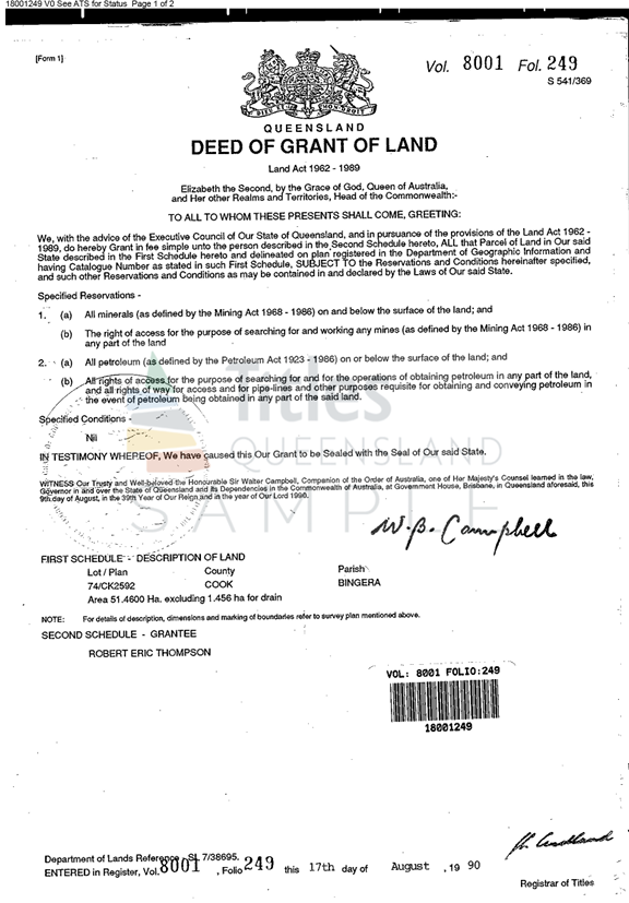 Image of Certificate of Title (pre-1994 paper titles)